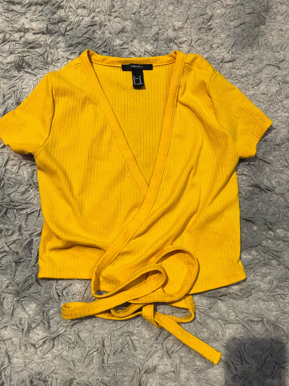 Yellow Ribbed Wrap Top